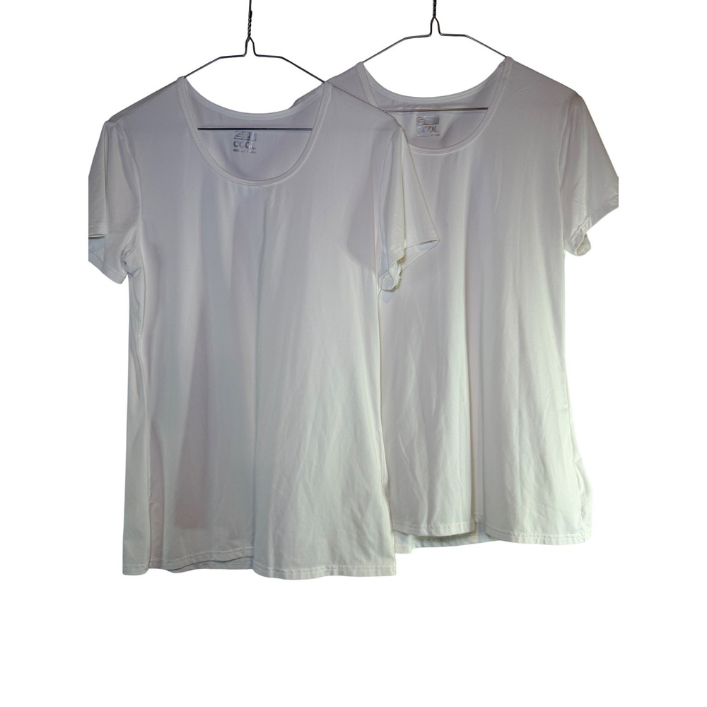 32 Degrees Cool Womens White Scoop Neck T-Shirt Lot of 2 Size Large Short Sleeve
